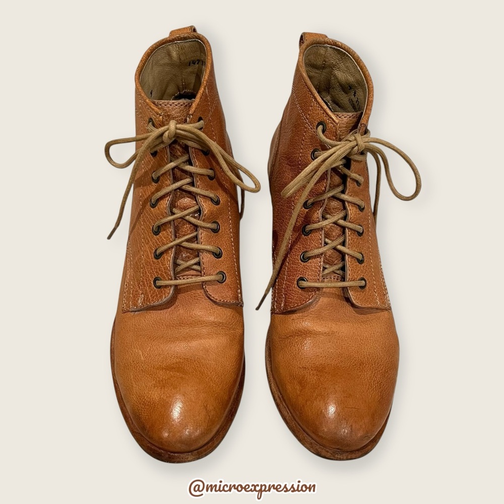 $369 Frye Carson Lace-Up Tan Cognac Real Leather Lace Up PullOn Heeled AnkleBoot - Picture 11 of 16